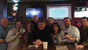 All Horizon Beverage employees except when noted. Front row: Steve Morelli; Tom Ratier; Colleen O’Brien; Ray Bourque, Boston Bruins Alum and National Hockey League Hall of Famer; Ann Buonaccorsi; Ryan Broz; Tim Sheehan; Back row: Jim Hulslander, District Manager CT/RI, North American Breweries; Bob Buonaccorsi, Horizon Beverage, Copley Division.