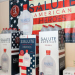 Salute American Vodka’s red, white and blue military canteen-inspired bottle is available in 750ml bottles. The company aims to become “the number one spirit contributor to veterans’ charities nationwide.”