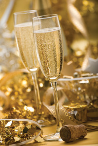 two glasses of champagne for christmas close up