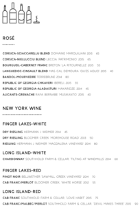 Freek’s Mill wine list