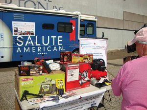 A display of the tools that were awarded to Wright to start his own handyman service company due to a partnership between Work Vessels for Vets, Salute American Vodka and Brescome Barton. 